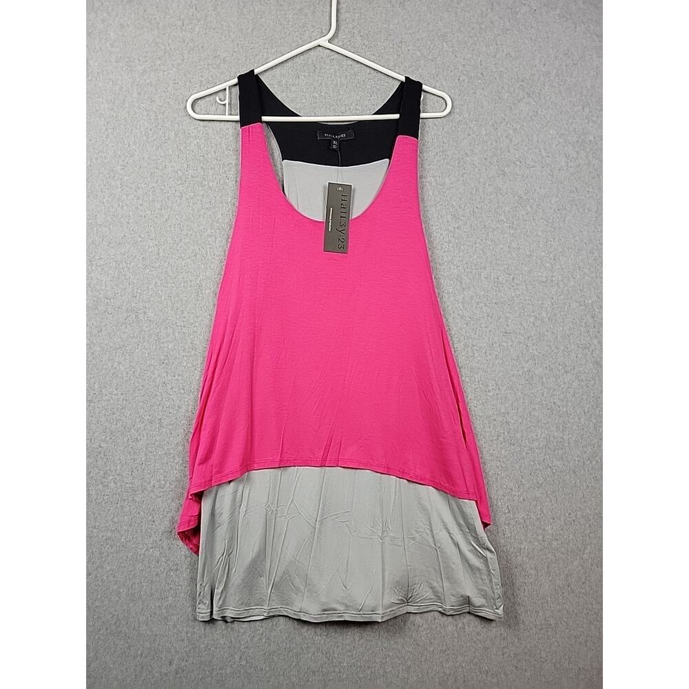 Hail3y:23 Pink Gray Scoop Neck Layered Tank Top Women's XL Stretch USA Made